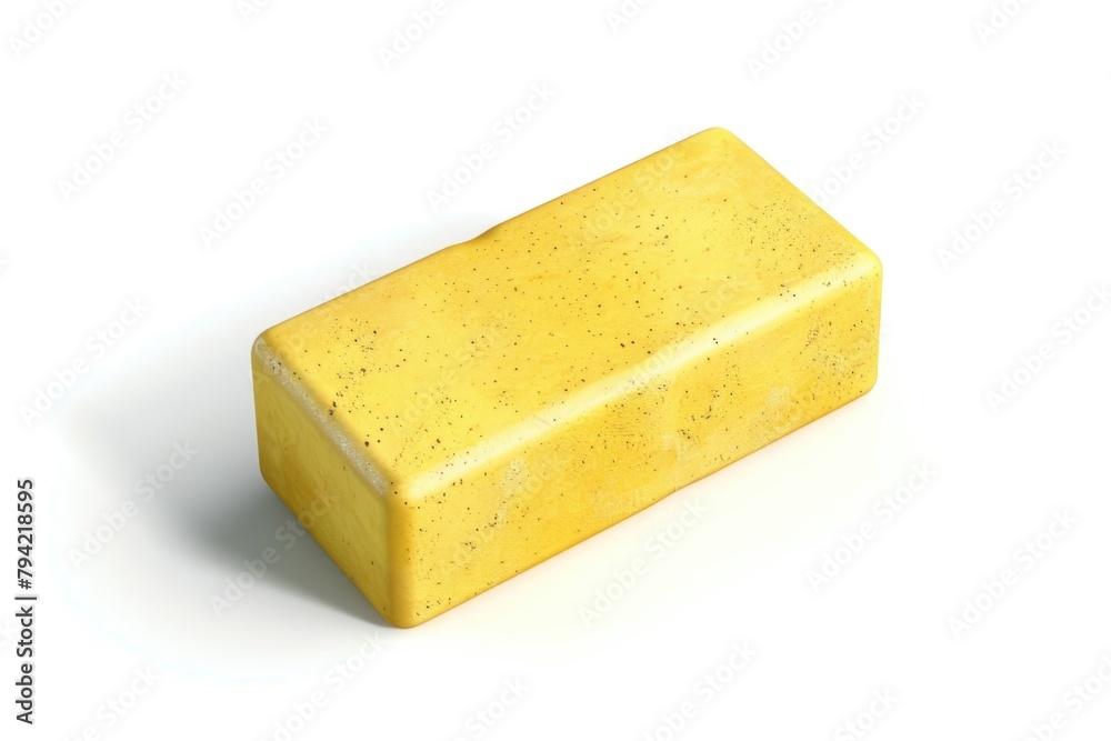 Poster a simple yellow soap bar on a clean white surface. ideal for hygiene and cleanliness concepts