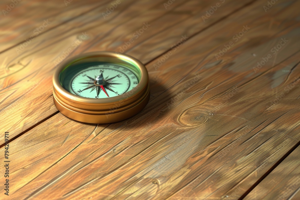 Aufkleber a compass placed on a rustic wooden table. ideal for travel and navigation concepts
