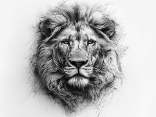 Drawing of a Lion in full face on white backdrop