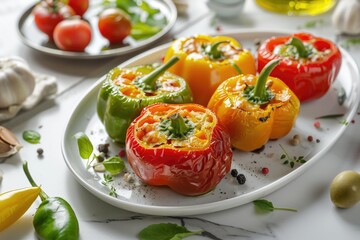 Fresh peppers topped with melted cheese, perfect for food blogs or restaurant menus
