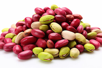 Pistachio nuts as background, closeup. Healthy food