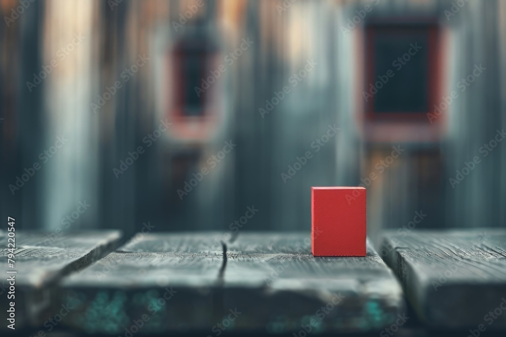 Aufkleber a red box sitting on a wooden table, ideal for product display concepts