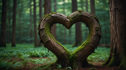 Natural heart formed in the tree trunk in vibrant green forest. Valentine day background.
heart in the forest. .Generative.. Ai