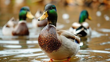 Naklejka premium Ducks Engaging in Water Activities at a Lake in Ontario