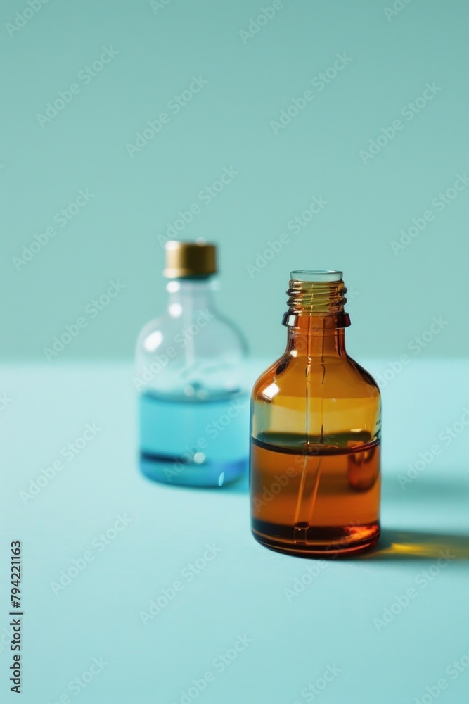 Poster two bottles of liquid side by side, perfect for product showcasing