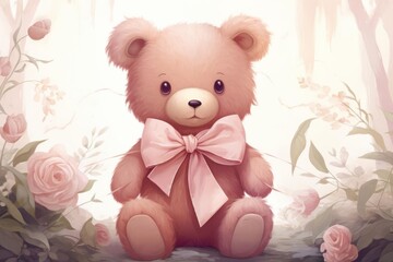 Pastel teddy bear with ribbon