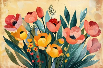 vintage illustration spring flowers