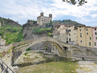 Scenic view of famous Castle Castello dei doria and ancient roman bridge ponte vecchio over river...