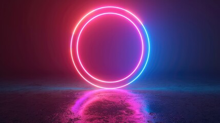 Neon glowing round circle frame on dark background