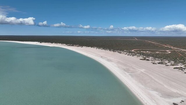Aerial of Shell beach, Shark Bay, UNESCO World Heritage Sit, Western Australia, Australia, Pacific