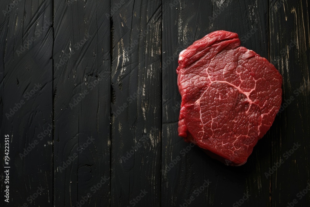 Canvas Prints Fresh piece of beef on rustic wooden surface. Perfect for food industry projects