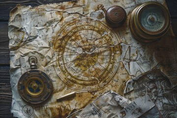 Fototapeta na wymiar Antique map with compass, perfect for travel themes