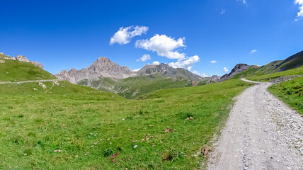 Scenic mtb trail with view of Rocca La Meja near rifugio della Gardetta on the Italy French border...