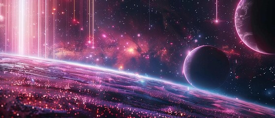 Envision a realm where neon lights shine brightly against the blackness of space, offering help and support to those who seek it, illuminating the path to safety and salvation 8K , high-resolution, ul - obrazy, fototapety, plakaty