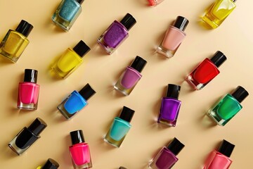 Obraz premium Various colored nail polish bottles, perfect for beauty and fashion projects