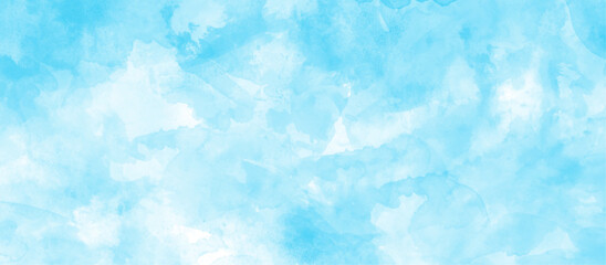 Hand painted cloudy sky blue watercolor background, Creative vintage light sky blue background with various clouds and fogg, watercolor scraped grungy paper texture, Blue sky clouds texture.