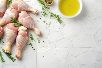 Fresh raw chicken on kitchen counter, perfect for food recipes