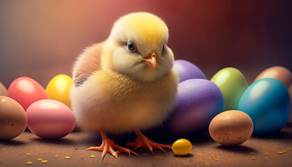 Easter chicken with eggs. Generative AI,
