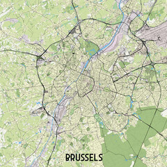 Brussels - Bruxelles, Belgium, map poster art