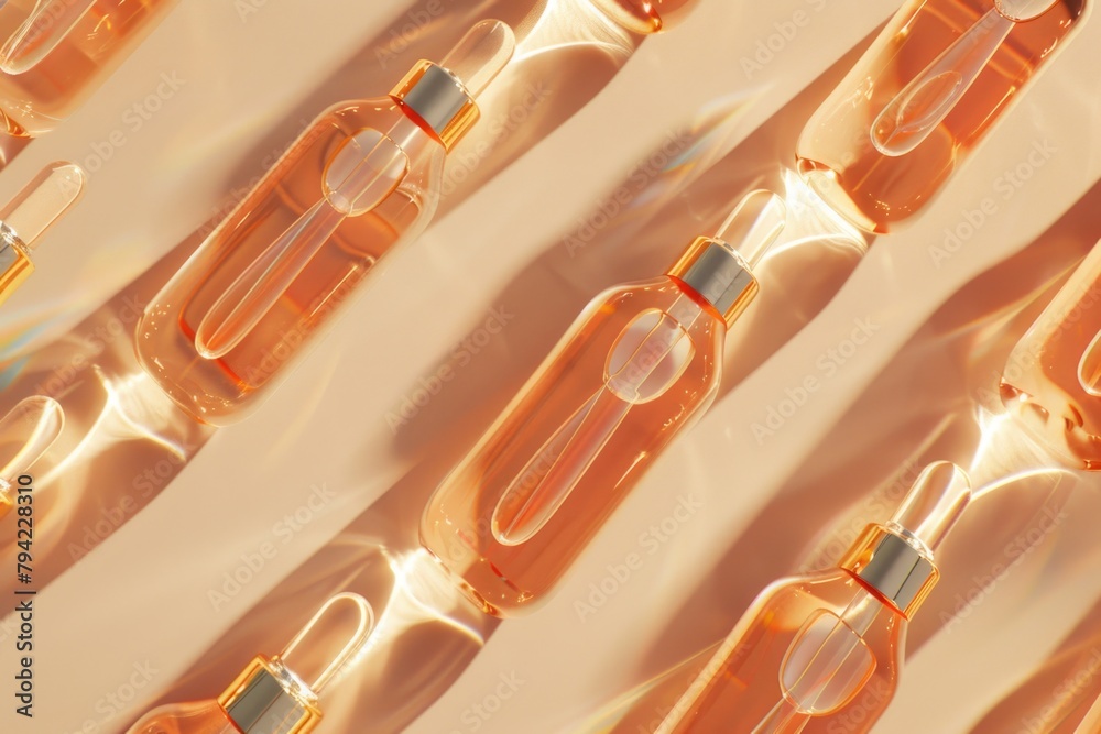 Poster Group of perfume bottles on a table. Suitable for beauty and fragrance concepts