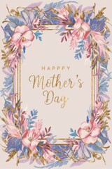 Mothers Day Card With Flowers and Leaves