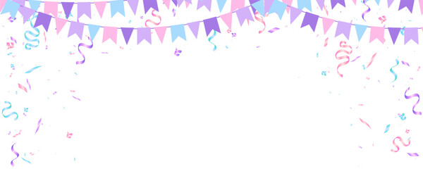 Pastel garland flag and confetti for holiday festival birthday decoration elements frame or banner - 794229123