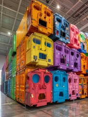 Imagine a pop artinspired installation featuring oversized replicas of cargo transport vehicles, their bold colors and exaggerated features making a statement about the impact of global trade 8K , hig