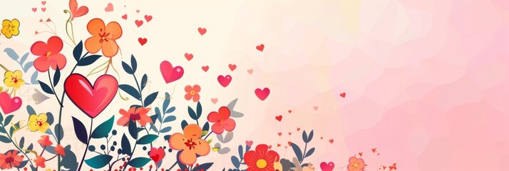 Floral and Heart Painting on Pink Background