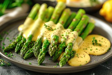 Delicious Hollandaise Sauce with Boiled Asparagus. Perfect for a Country Brunch or Diet-Friendly