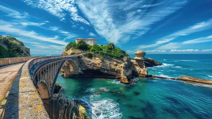 Foto op Canvas  A Bridge to the Island. Enchanting Coastline in Shades of Blue with © Serhii