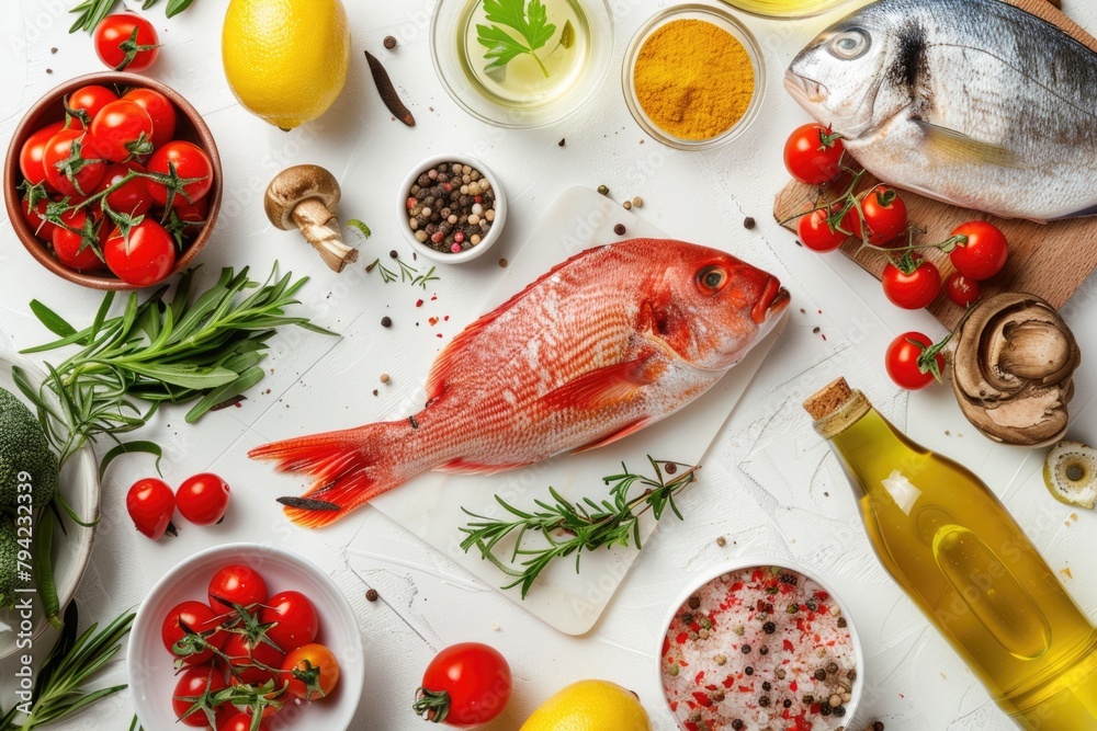 Poster a table filled with various types of food, perfect for food and beverage concepts