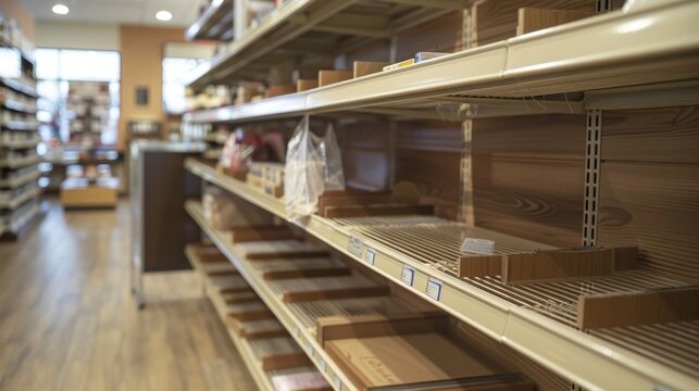 Store shelves and display cases lay empty after looters ransacked a small town boutique. .