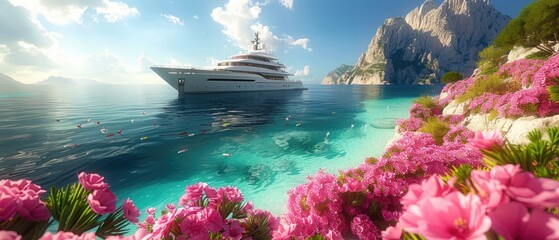 Boat adorned with flowers on water - obrazy, fototapety, plakaty