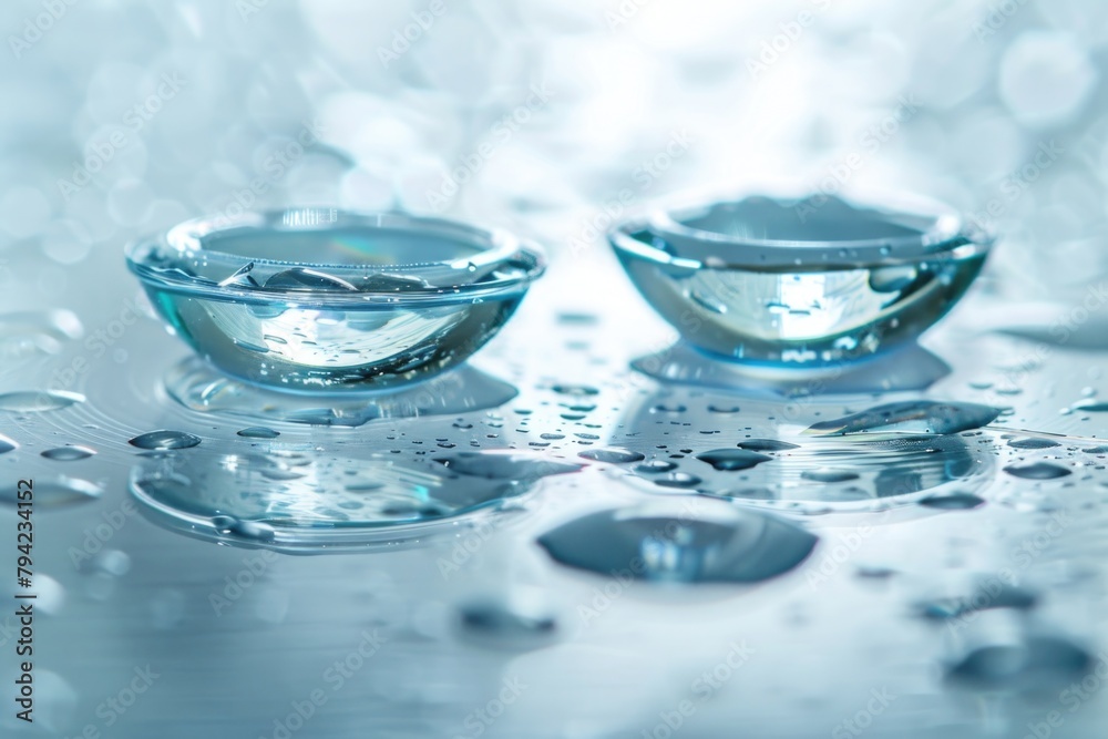 Poster two glasses of water on a table, suitable for various concepts and designs