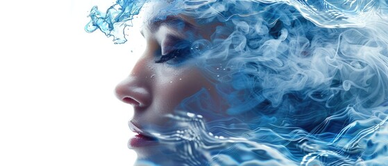 Woman closing eyes with water splash