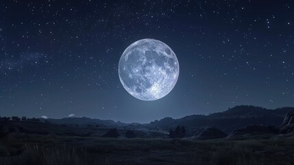 Fototapeta na wymiar Full moon illuminating night sky with stars