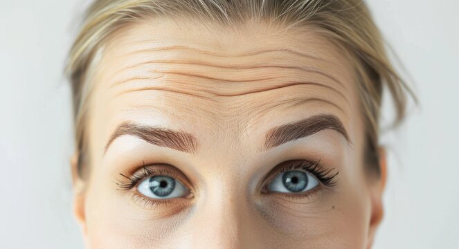 Before and After Botox Treatment for Forehead Wrinkles. Anti-Aging and Rejuvenation Cosmetics