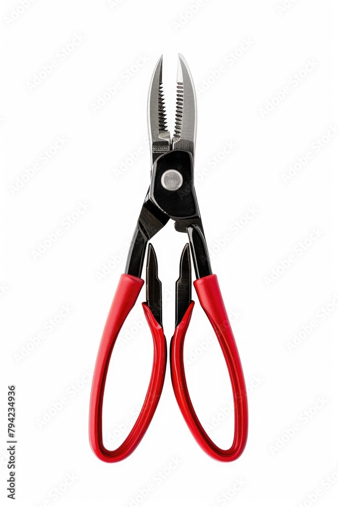 Poster a pair of red and black pliers on a white background. perfect for diy projects
