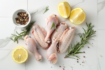 Fresh raw chicken on a kitchen counter. Ideal for food preparation concepts