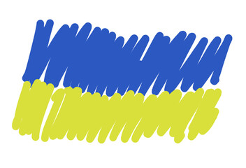 The flag of Ukraine with chaotic strokes of blue and yellow paint