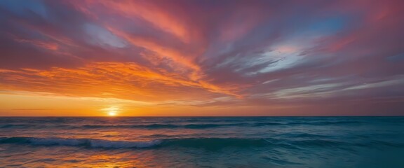 Fototapeta premium Beautiful sunset over the ocean. Generative AI, Generative, AI