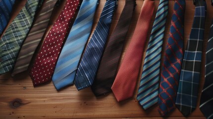 Colorful ties neatly arranged on a table, suitable for fashion or business concepts