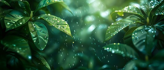 After a Heavy Rain: Abstract Lush Rainforest Background in Dominant Deep Green Tones. Concept Rainforest Photography, Lush Greenery, Abstract Backgrounds, Post-Rain Atmosphere