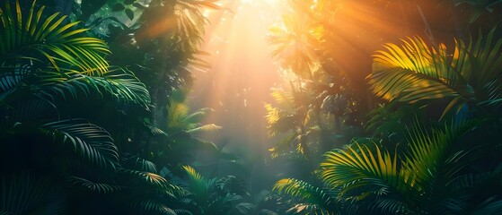 Exotic Southeast Asian Jungle with Enchanting Amazonian Essence Perfect for Fantasy Settings. Concept Fantasy Settings, Southeast Asian Jungle, Enchanting Atmosphere, Exotic Locations - obrazy, fototapety, plakaty