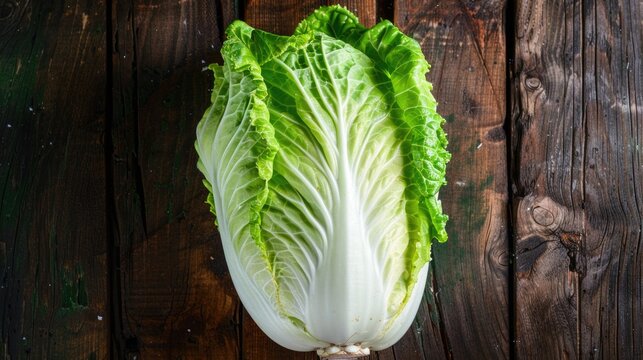 Fresh lettuce leaves on a rustic wooden background. Ideal for healthy eating concepts