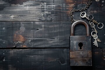 An old padlock with a bunch of keys attached. Ideal for security and vintage concepts - Powered by Adobe