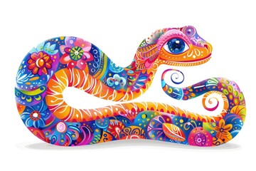 Cute cartoon bright colorful snake on a white background. Symbol of the year according to the Chinese calendar