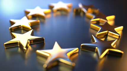 Golden stars on a reflective surface, creating a luxurious and celebratory atmosphere.