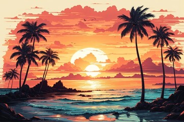 Fototapeta na wymiar Dark and gloomy landscapes complement a tropical sunset on the beach