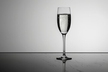 Lone champagne glass, celebratory toast, minimalist vibe